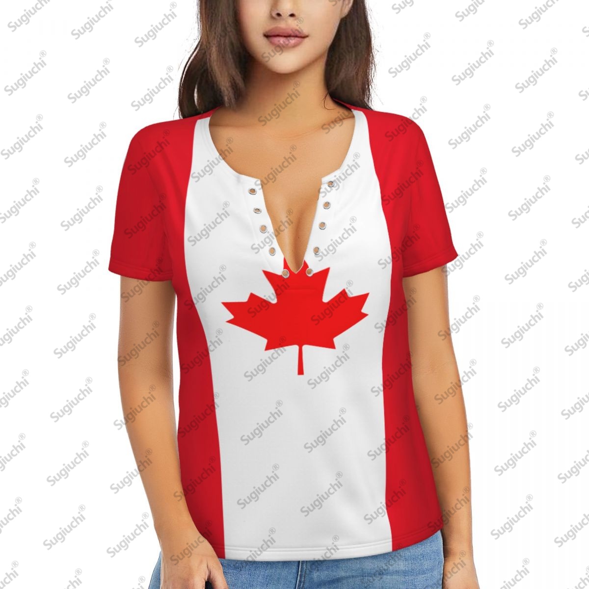 Summer Clothing Women Canada - 2025 Canada drapeau Sexy col en