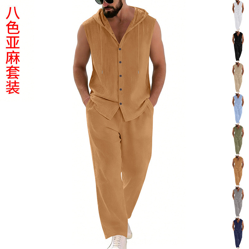 Summer Clothing Sets Men - Costume décontracté en lin pour hommes,
