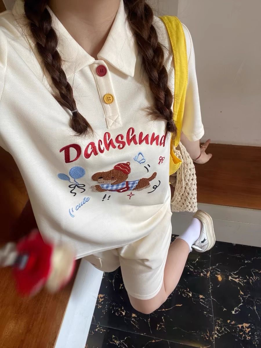 Summer Clothing Juniors - Kawaii broderie chien japon Style Polo