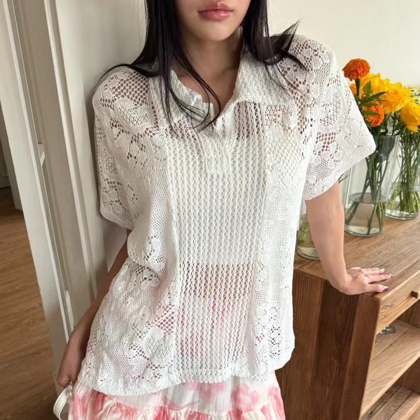 Chemise à col en dentelle rétr - Summer Clothing Online avis et prix